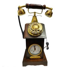 Telefono antico vittoriano nautico rotante in legno e ottone scrivania...