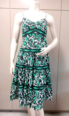$$$$ BCBG LT. TEAL CO (NOS64439)  HALTER PRINTED COTTON DRESS NWT L