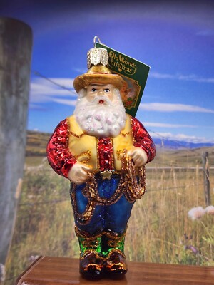 Western Cowboy Santa Glass Ornament Old World Christmas New