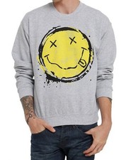 Nirvana Kurt Cobain SMILEY FACE LOGO Pullover Sweater Sweatshirt 100 Authentic