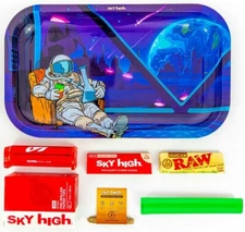 Metal Rolling Tray Astronaut Combo Bundle Kit RAW, SKY HIGH Gift Pack Set #12