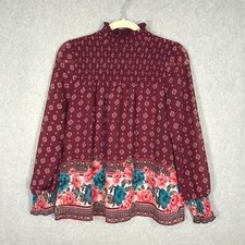 Derek Heart Smocked High Neck Blouse Small Bu...