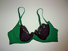 Frederick's of Hollywood Green Satin - Black Lace Bra Small