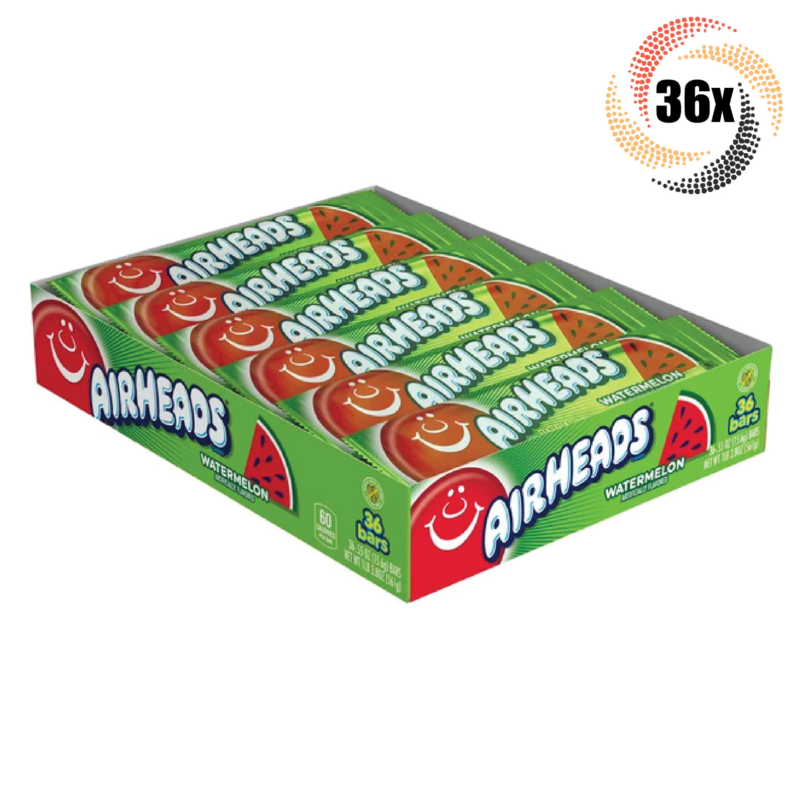 Full Box 36x Bars Airheads Watermelon Flavored Chewy Taffy Candy Singles 55oz 4390₽