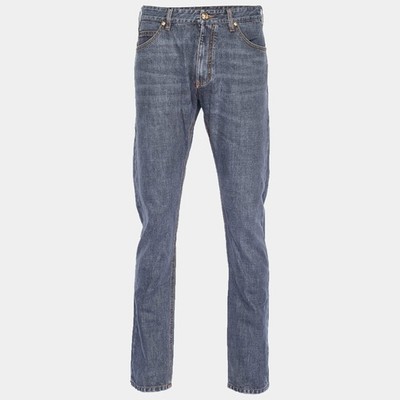 Versace Grey Leather Medusa Trim Denim Jeans XLWaist 36