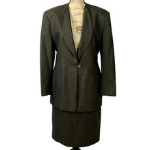 Christian Dior Womens Vtg One Button Wool Skirt Suit Jacket 12 Skirt 14 USA