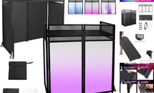 DJ Facade Booth Table 43" x 22"-Portable with White Lighting Single-Tier Black