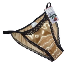 Old Gold  Shiny SATIN black lace mini TANGA string bikini brief SIZES XS-XXL