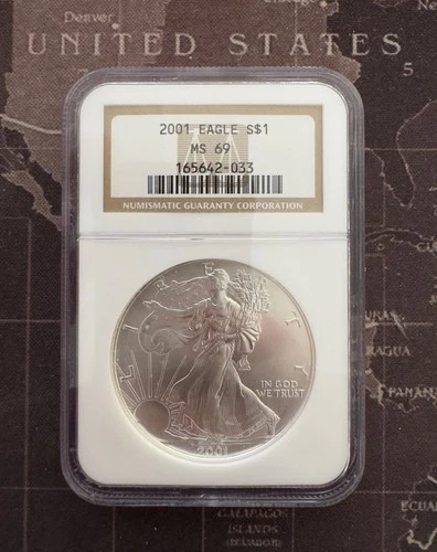 2001 $1 Silver American Eagle Bullion Coin MS 69 NGC #165642-033