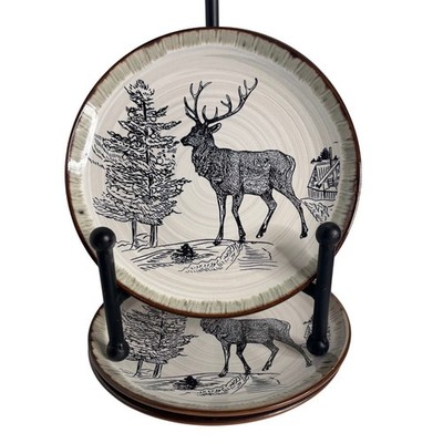Set of 4 Elama Majestic Elk Salad Plates 8'' Stoneware Cabin Lodge Replacement