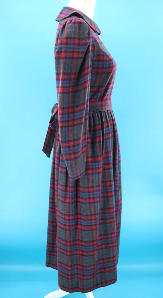 VTG Women's 80s 90s Red & Purple Plaid Wool Laura Ashley Maxi Dress XS/S 1990s - Image 3 of 4