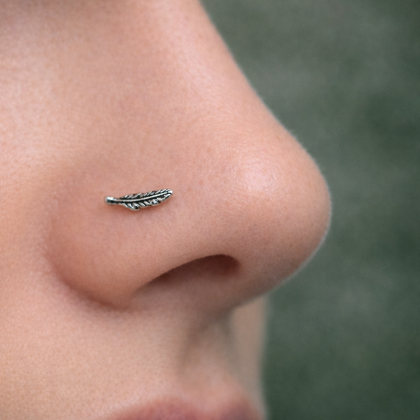 Feder Nasenstecker 925 Sterling Silber Kugelende Pfosten Ethno KöRperschmuck-image