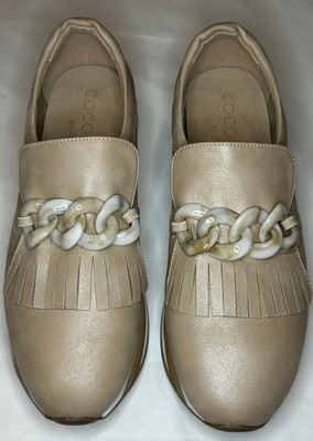 Coconuts by Matisse Bess Woman s 9M platform loafers beige/blush chain &  fringe