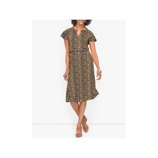 Talbots Leopard Print A Line Fit Flare Midi Dress Elastic Smocked Waist Small
