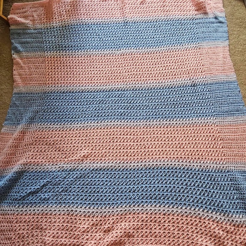 Crochet Blanket Handmade  Pink & Blue 52"x54"