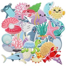 28pcs Sea Animal Iron/Sew on Patches, Cute Summer Embroidered Applique, Ocean...