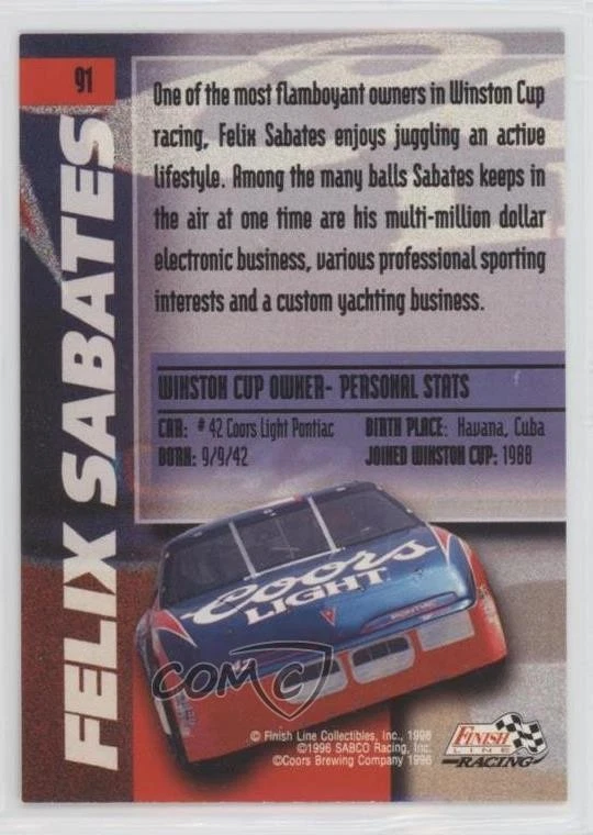 1996 Finish Line Racing Printer's Proof /500 Felix Sabates #91 - Image 2 of 2