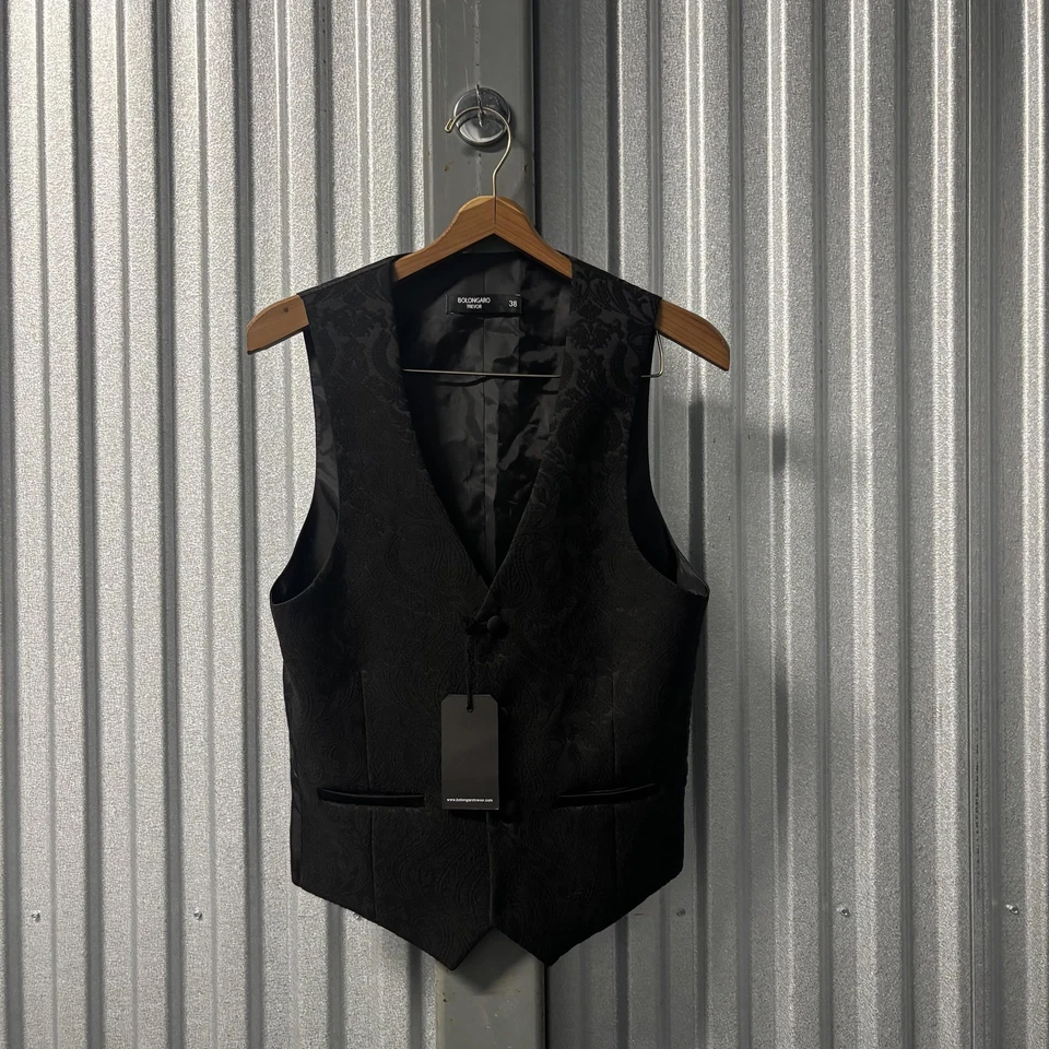 Bolongaro Trevor Vest Mens 38 Black Jacquard Paisley Formal Dress Waistcoat New - Image 2 of 4