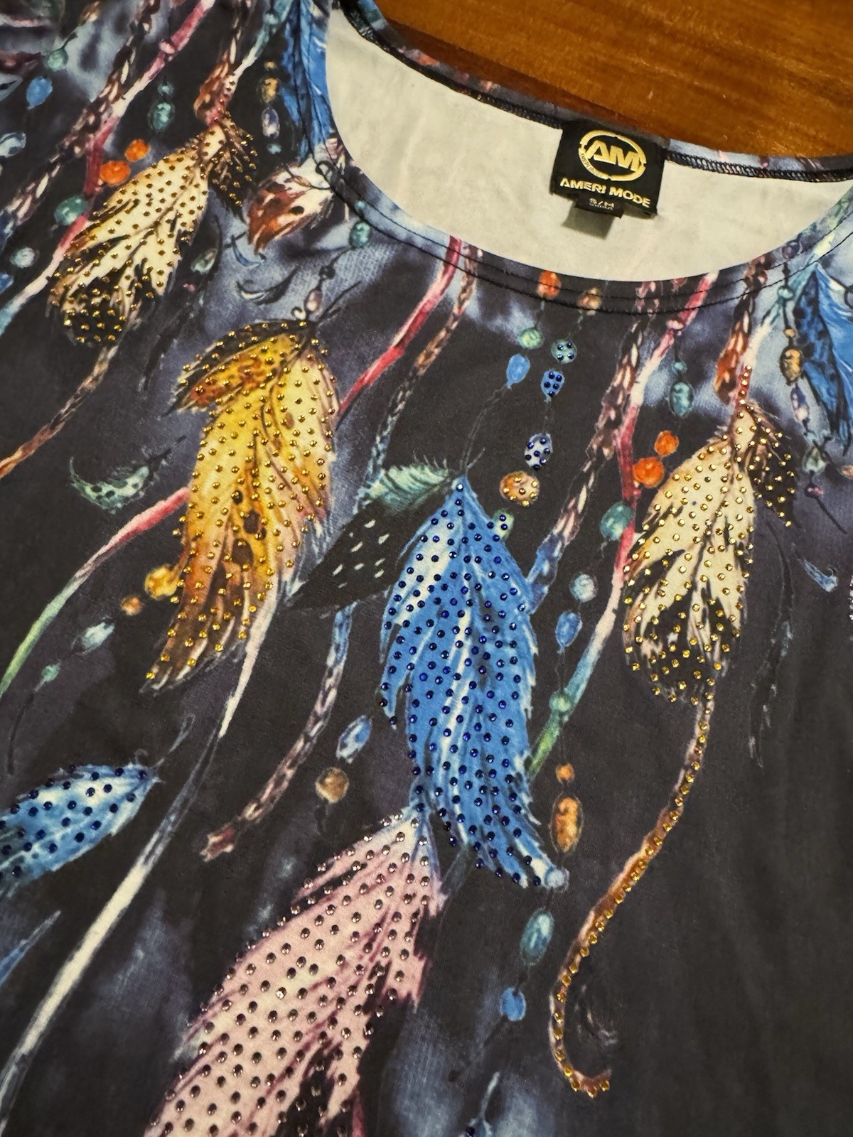 Ameri Mode Women’s Embellished Feather Print Arts… - image 3