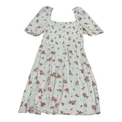 New Look Dress Womens 8 White Pink Floral Puff Sleeve Smocked Cotton Midi A- Line | eBay New Look Dress Womens 8 White Pink Floral Puff Sleeve Smocked Cotton Midi A- Line | eBay