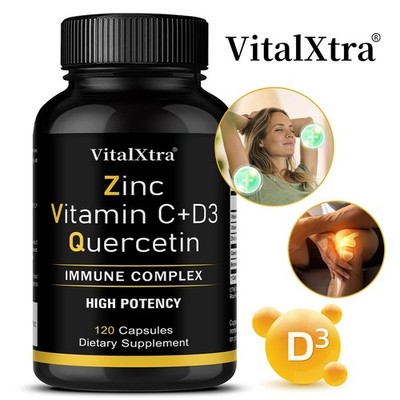 Zinc Quercetin 500mg Supplements Vitamin C D3 Bromelain Immune Support 120 Caps