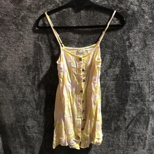 Billabong Dress Womens Small Yellow Floral Button Front Mini Sundress Beach