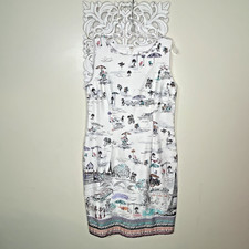 CHETTA B Women's 14 Sleeveless Sheath DRESS Spring Time in PARIS Print WHITE