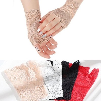 2× Women Short Lace Floral Finger Gloves Gothic Bride Wedding Party Mittens US
