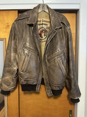 Vintage Charles Chevignon Hot Skies Leather Bomber Jacket XL Brown Riri Zip