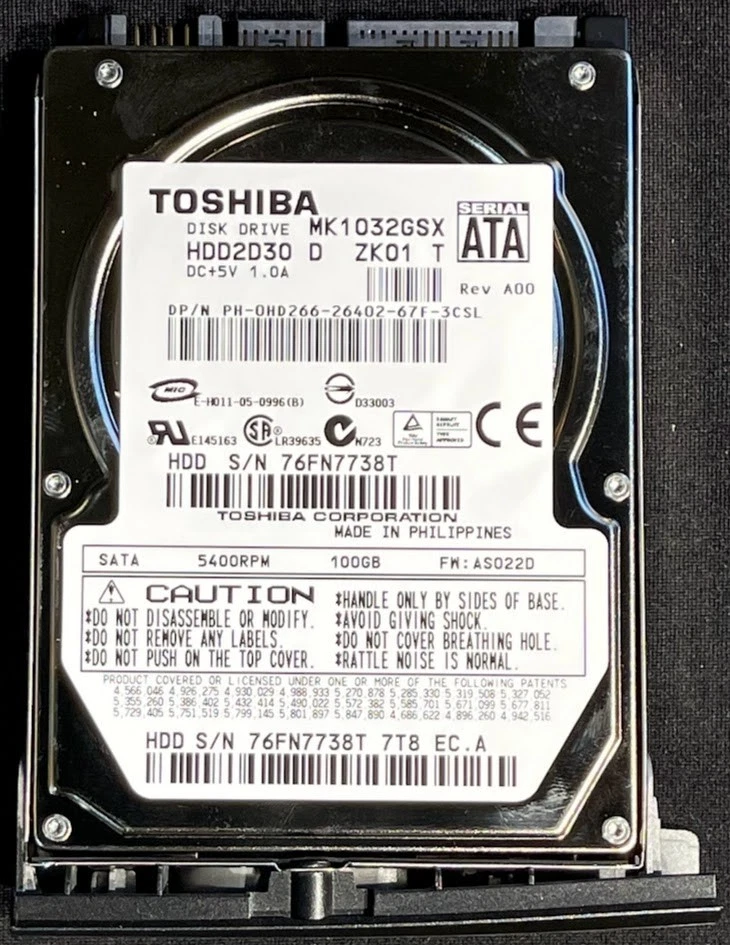 Toshiba Internal 5400 RPM Rotation Speed 100 GB Storage Capacity