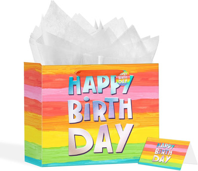 13'' Colorful Happy Birthday Gift Bags with with Tissue Paper and Greeting Card f