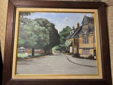 Bakke "European Village Street With Homes Scene" Oil Painting -Signed And Framed