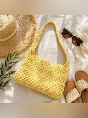 The Sak Yellow Crochet Shoulder Bag Knit Purse Boho Summer Y2K Handbag