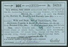 St Louis-San Francisco Railway Frisco Employee Family Special Fare Order 1967