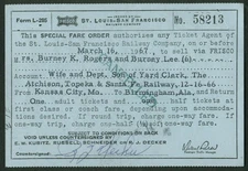 St Louis-San Francisco Railway Frisco Employee Family Special Fare Order 1967