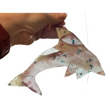 Dolphin Suncatcher Fused Glass 8.5  Signed Ad 1991