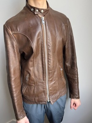 VTG ' 79 Schott Steerhide Leather Jacket 656 Cafe Racer Moto Brown SZ 40L