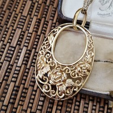 925 Sterling Silver Necklace, Art Nouveau Style Pendant, Gold Plated Jewellery