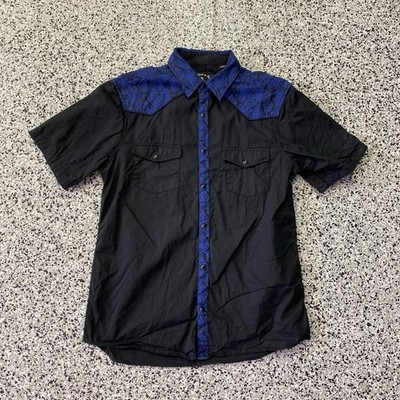 Rock Roll n Soul Skull Shirt Mens M Black Pearl Snap Metal Preppy Biker Grunge