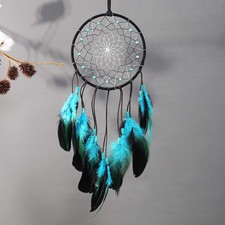 Handmade Bicolor Mesh Dream Catcher-Dark Tone Black-Turquoise Feather Wall Decor