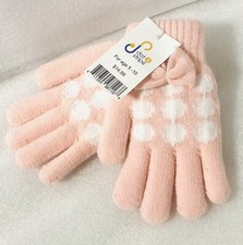 Girls Pink Bow Gloves NWT Dot  Stripe Ages 5-10