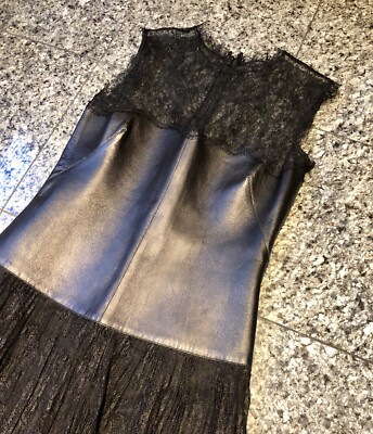 VALENTINO Black Leather Lace Gown Long Dress | eBay