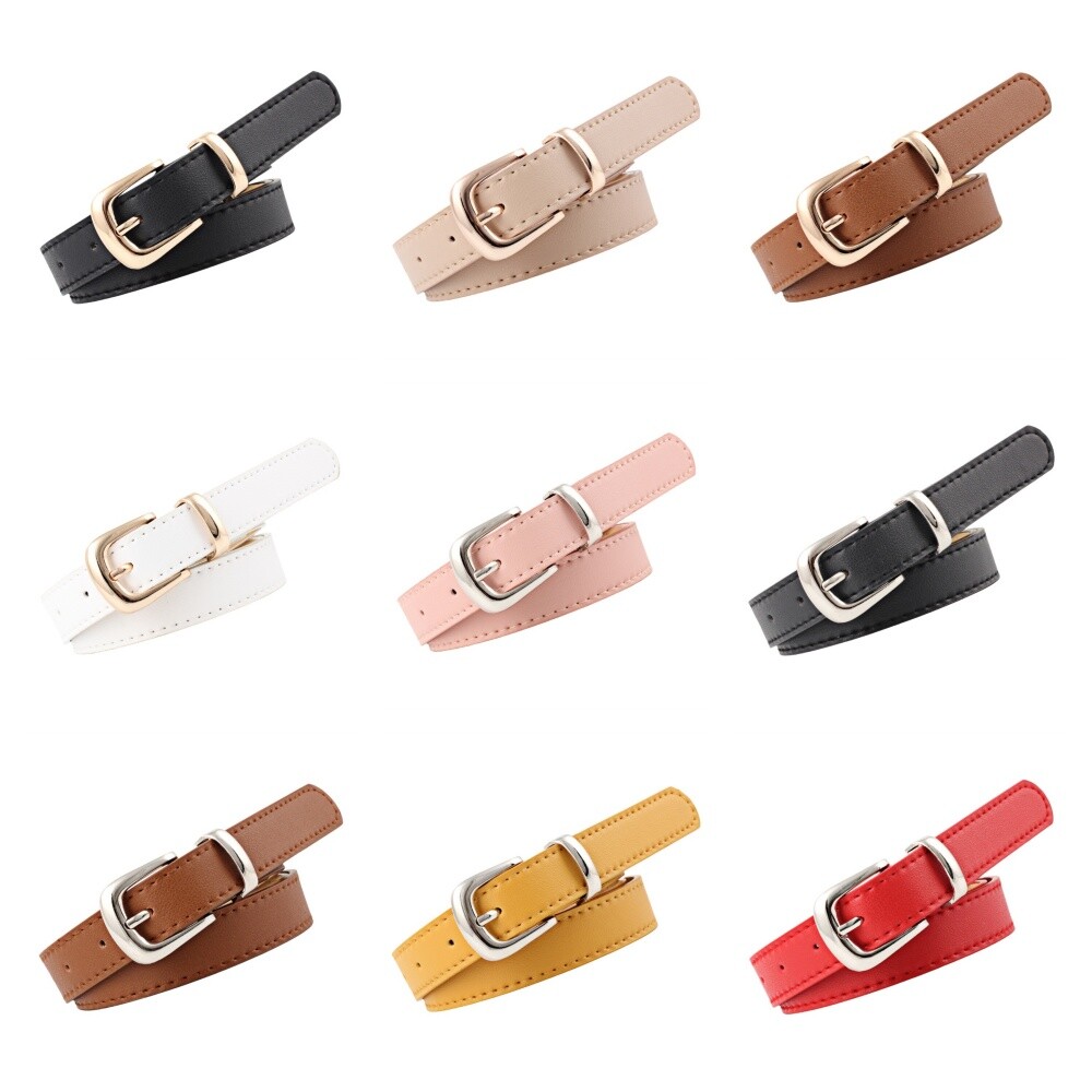 Women Metal Silver Buckle Faux Leather Narrow Belt Dress  display picture 3