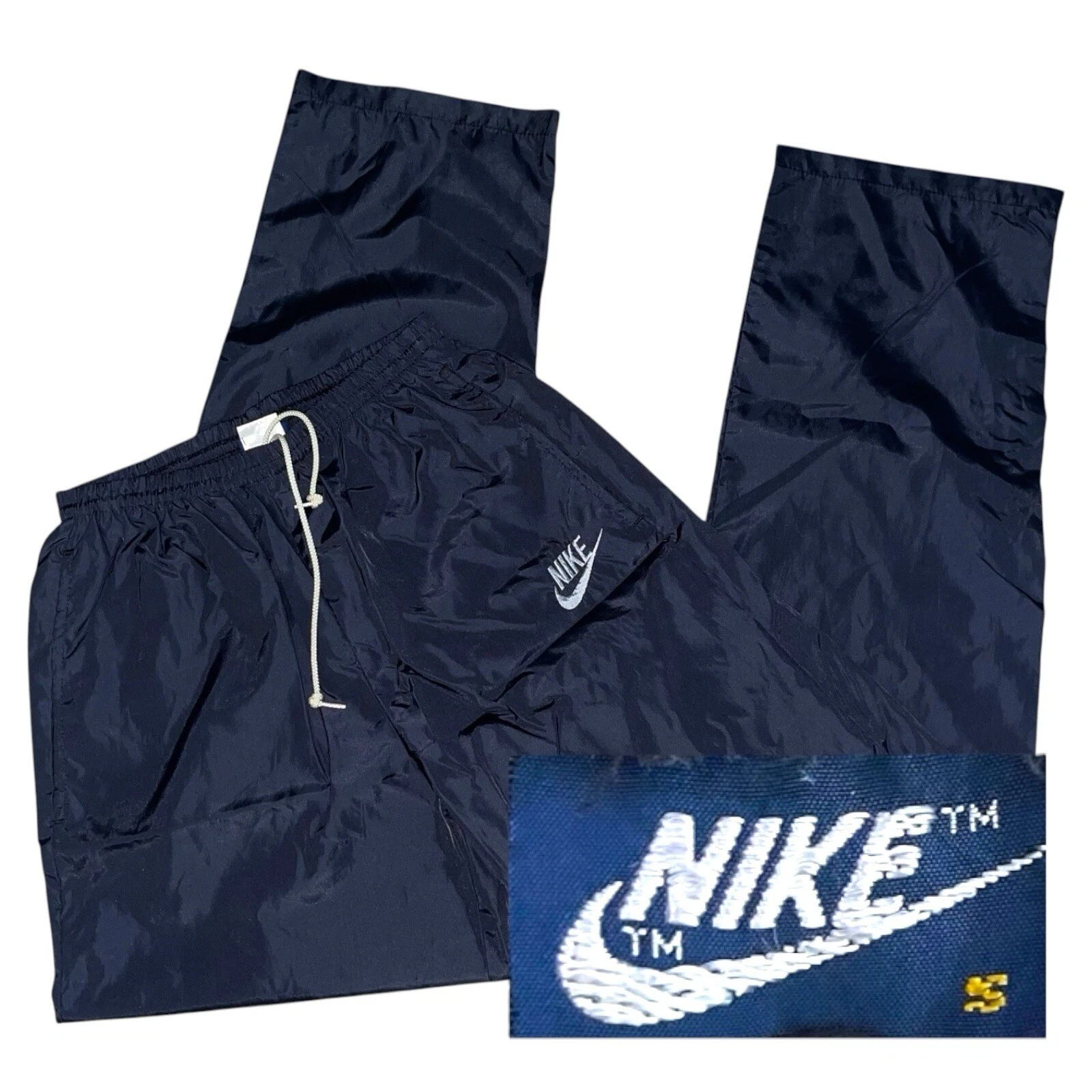 Vintage Nike Track Pants Mens Small 80s Windbreaker Nylon Zip Embroidered Logo