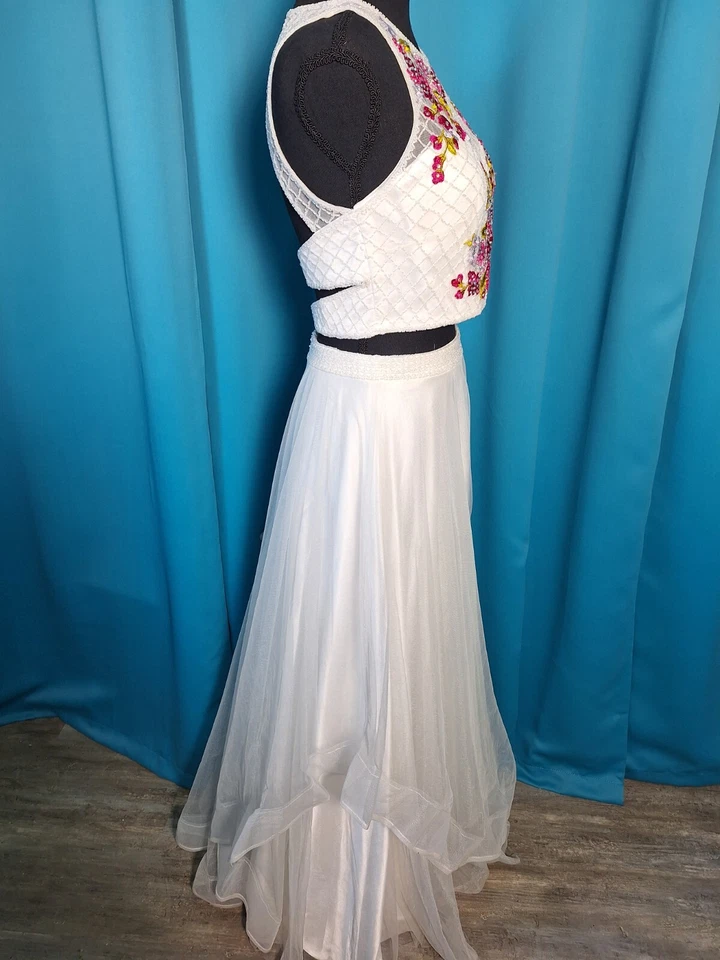 Vestido formal de encaje de graduación flor/blanco 4 Foto 2 de 4