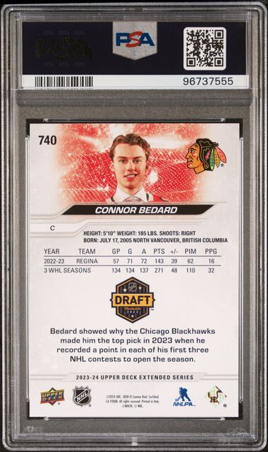Connor Bedard Draft Class PSA 9 Blackhawks view 2