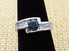 Lovely "Lab" Black Onyx and White Topaz Silver Ring Size 7.75 Weighs 6 Grams