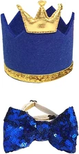 Set Pet Hat Bow Tie Set Pet Crown Hat Blingbling Bow Tie Collar Pet Birthday Par