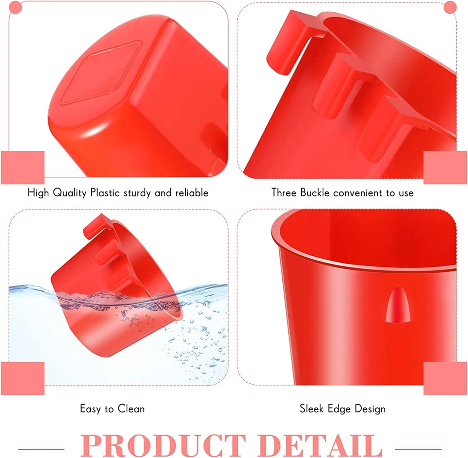 20 Cup Hanging Water Feed Cage Cups Poultry Gamefowl Rabbit Chicken Hang Red - Image 4 of 4
