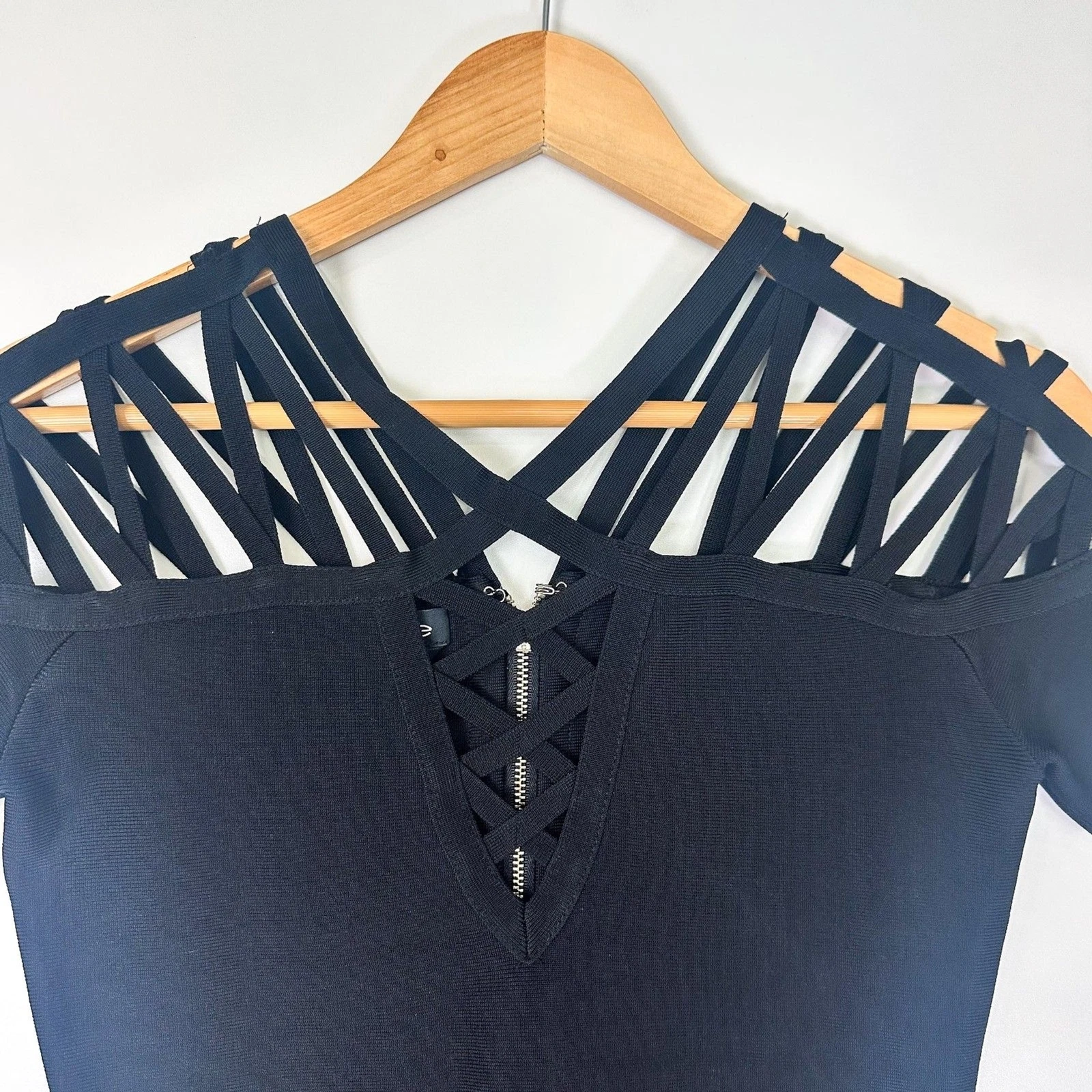 Bebe Mini Abito Nero Bodycon Fascia Gabbia Tg Small Festa San Valentino Gotico